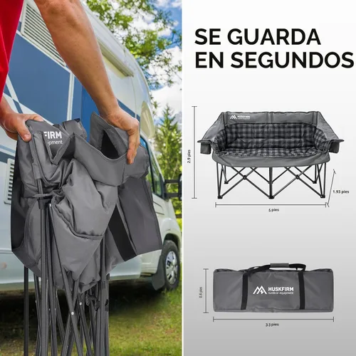 Miniatura 6 de Sillas de Camping Dobles Acolchadas Tipo Loveseat para 2 Personas - Sofá de Camping de Servicio Pesado de Tamaño Grande para Adultos Exterior, Gris
