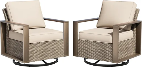 Miniatura 20 de Sofá de Mimbre Metálico para Patio de 75", Sofá Sillón de Ratán para Exteriores de 3 Asientos para Todo Tipo de Clima con Cojines Premium y Beige