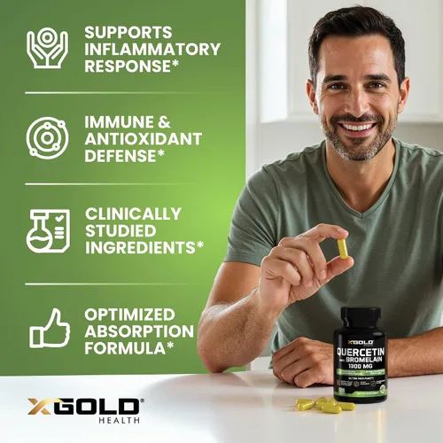 Miniatura 4 de Quercetina + Bromelina 1,300 mg Quercetina: 95% - Altamente purificada y altamente biodisponible más bromelina 2,400 GDU/g - Hecho en Estados Unidos