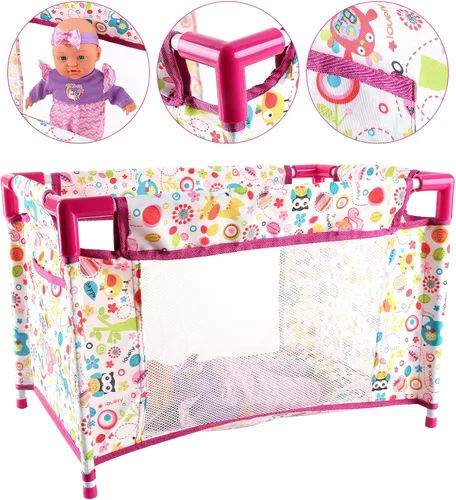 Miniatura 5 de deAO Cochecito de bebé para niños, juego de rol con una variedad de juguetes de alimentación y tapete de juego, cuna de viaje, cochecito y bolsa