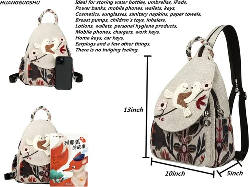 Miniatura 107 de HUANGGUOSHU Mochila de algodón tejida de algodón bohemio con bordado de lona estilo bohemio con múltiples bolsillos retro linda mochila cartera