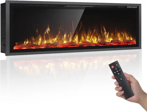 PRETZI Chimenea eléctrica de 60 pulgadas, marco de aluminio ultra estrecho y pantalla ancha, insertos de chimenea eléctrica/montado en la pared con