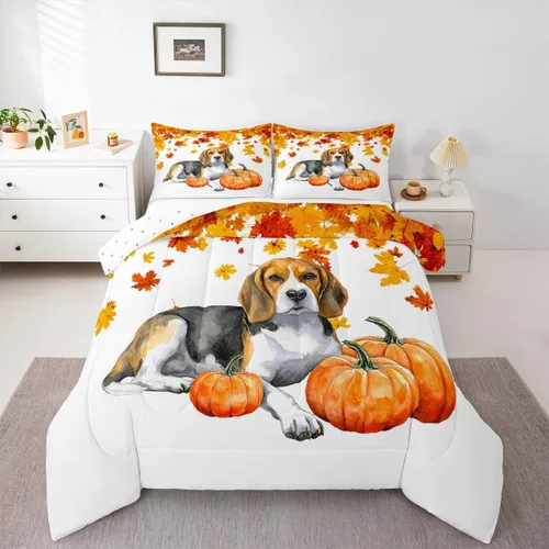 Miniatura 25 de Erosebridal Juego de edredón de gatos lindos para niños, juego de ropa de cama de calabaza y hoja de arce para niñas y niños, juego de edredón