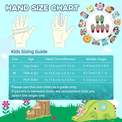 Miniatura 4 de Paquete de 3 pares de guantes de jardín para niños, guantes de jardinería para niños pequeños, regalos medianos para edades de 4 a 5 años, estilo 1