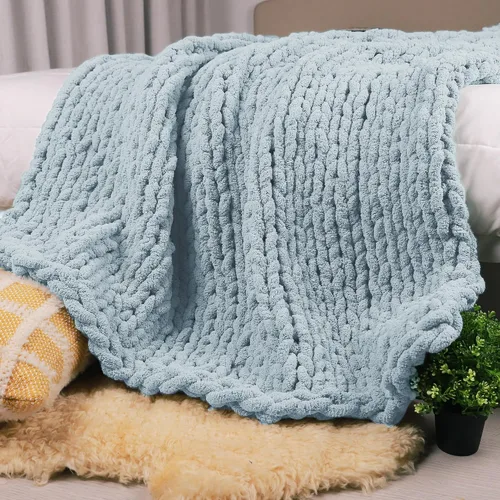 Miniatura 33 de Carriediosa Manta de Punto Grueso 50" x 60", 100% Hecha a Mano, Grande con Hilo de Felpilla en Bucle, Mantas Suaves y Esponjosas para Sofá, Cama