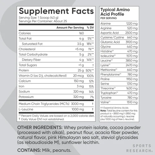 Miniatura 5 de Sports Research® 100% proteína de suero aislado de chocolate mantequilla de maní – Proteína en polvo de origen estadounidense con BCAA – Sin sabores