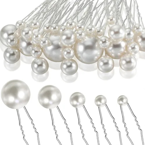 Miniatura 7 de WILLBOND Paquete de 40 horquillas de perlas blancas, en forma de U, para peinados de novia, boda, elegantes accesorios para el cabello para novias