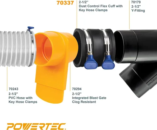 Miniatura 8 de POWERTEC 70337-P2 - Manguito flexible de control de polvo de 2-1/2 pulgadas con abrazaderas de manguera de llave ajustable, conector de manguera