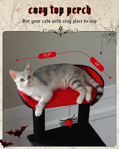 Miniatura 4 de MUTTROS Árbol gótico para gatos de 59 pulgadas con cama de ataúd, torre negra para gatos de interior con amplio condominio para gatos y hamaca