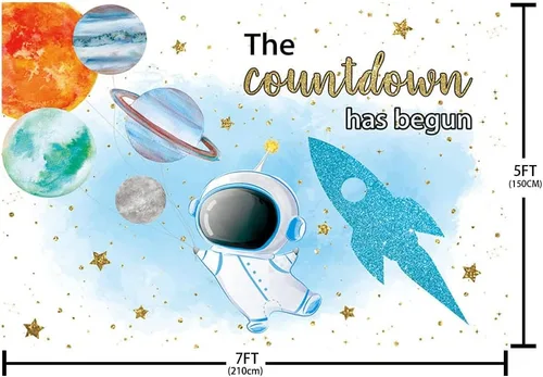 Miniatura 4 de MEHOFOND Telón de fondo espacial para baby shower, astronauta azul, The Countdown Has Begun, telón de fondo del espacio exterior, suministros