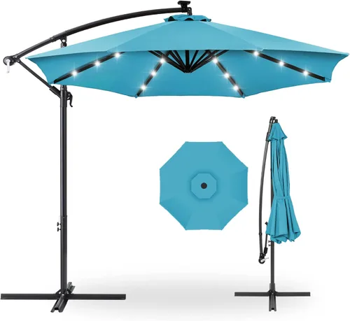Miniatura 17 de Best Choice Products - Paraguas solar LED de 10 pies para colgar en el mercado o patio Gris
