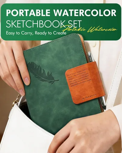 Miniatura 6 de Fuumuui Cuaderno de bocetos de acuarela con pincel de viaje de doble punta, bloc de papel de acuarela, 100% algodón sin ácidos, prensa en frío