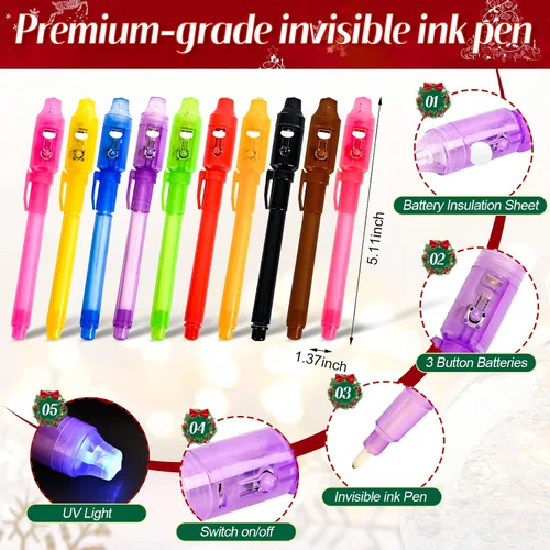 Miniatura 3 de EODVICS Paquete de 10 bolígrafos de tinta invisible con luz UV, bolígrafo espía mágico para mensajes secretos, fiesta de cumpleaños, Halloween