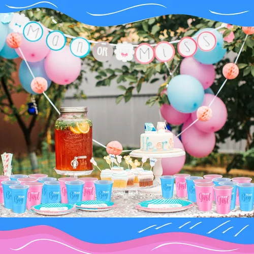 Miniatura 4 de Norme 30 vasos de plástico para revelación de género, color azul y rosa, suministros de revelación de género, equipo y niña, desechables para 16 oz