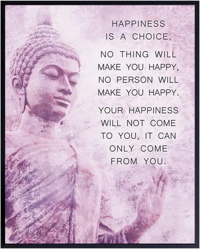 Budismo Happiness Cita – Póster inspirador – Decoración de pared Zen New Age – Decoración del hogar para spa, sala de meditación, estudio de yoga –