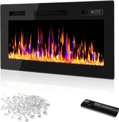 Vitesse Chimenea eléctrica ultrafina de 30 pulgadas, con bisel estrecho, calentador de chimenea lineal empotrado en la pared, control remoto y de