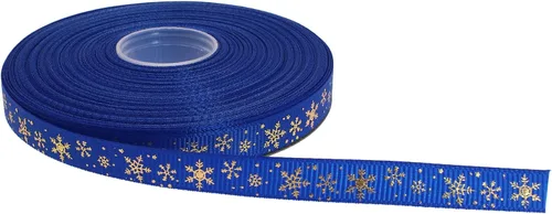 Miniatura 23 de Cinta de grogrén de copo de nieve con impresión dorada de 25 yardas cada rollo, borde tejido 100% poliéster (3/8 pulgadas, beige)
