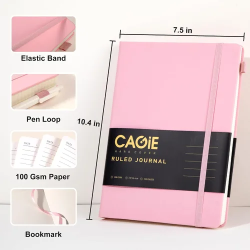 Miniatura 5 de CAGIE Cuaderno rayado, 320 páginas, cuaderno rayado universitario, diario grueso de papel de 2.95 oz/yd², diario B5 de tapa dura de cuero para Rosado