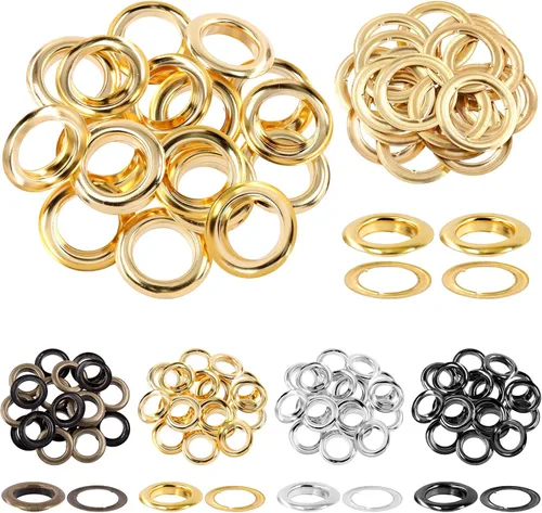 Miniatura 10 de Glarks 32 piezas de 0.984 in, 4 colores, ojales de metal grueso con arandelas kit para cuero, lona, lona