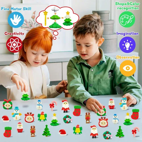 Miniatura 4 de 120 PIEZAS Borradores de Navidad para Niños, Borrador de Rompecabezas a Granel, Mascotas de Escritorio, Borradores Festivos para Niños, Regalos