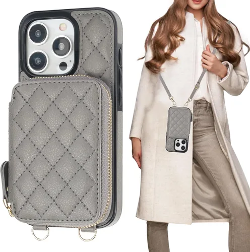 Miniatura 9 de Bocasal Funda tipo cartera cruzada para iPhone 15 Pro, Bolso Cartera con Cremallera de Cuero PU con Bloqueo RFID, Funda Tipo Libro con Tapa Blanco