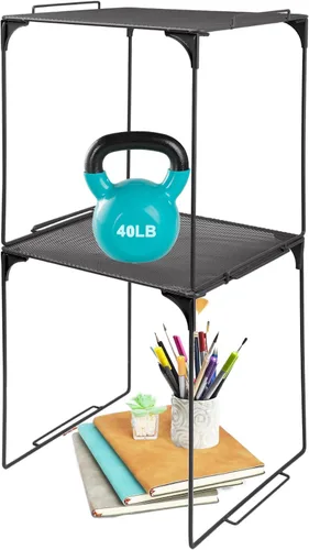 Miniatura 7 de Piffny Estante organizador de malla metálica versátil, apilable, para taquillas escolares de tamaño estándar, también para armarios de gimnasio