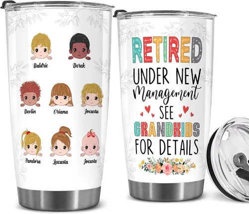 Miniatura 16 de WHIDOBE Vaso de jubilado personalizado (4 niños) personalizado para jubilados bajo nueva administración, mira a los nietos para obtener detalles