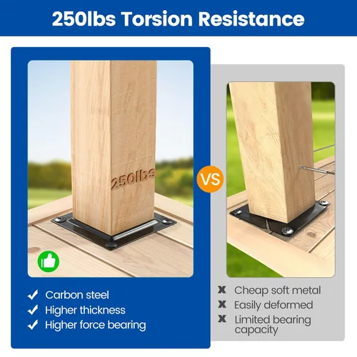 Miniatura 4 de Muzata Paquete de 4 conectores de placa de poste de madera de 3.5 x 3.5 pulgadas, placa base de poste de cubierta, valla de madera, barandilla