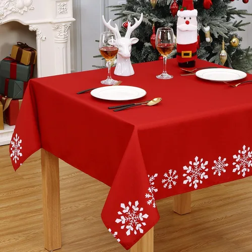 Miniatura 9 de CAROMIO Mantel redondo de Navidad de 60 pulgadas, mantel redondo de Navidad con copos de nieve, mantel decorativo de Navidad para interiores
