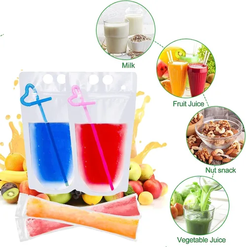 Miniatura 4 de 100 bolsas de doble cremallera para bebidas con 100 popotes y 30 bolsas de paletas plegables de mano resistentes para batidos, bebidas frías