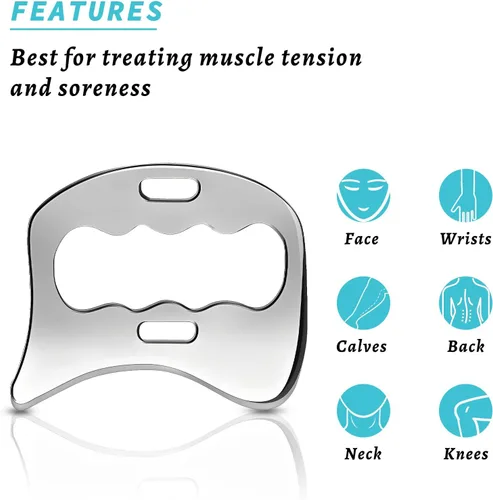 Miniatura 4 de Herramienta de raspador muscular Gua Sha de acero inoxidable 2 en 1, herramientas de raspado miofascial para terapia física, masajeador de drenaje