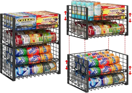 Sbanmao - Paquete de 2 organizadores apilables para latas para despensa, estante ajustable para latas de almacenamiento de alimentos enlatados y