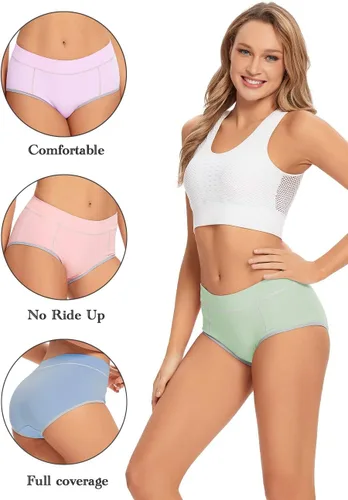 Miniatura 3 de POKARLA - Ropa interior elástica de algodón para mujer, pantaletas de cintura media-alta, paquete de 5