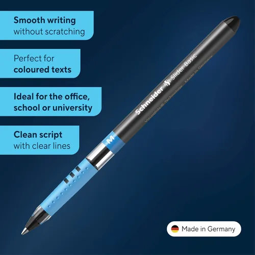 Miniatura 2 de Schneider Slider Basic M (151101) - Bolígrafo (0.039 in, barril transparente, tinta negra, caja de 10 unidades)