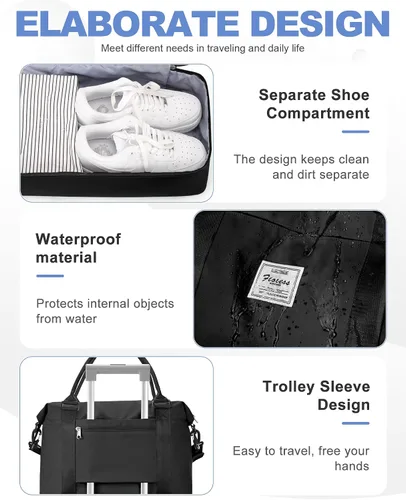 Miniatura 5 de Bolsa de viaje para mujer, bolsa deportiva para gimnasio, H-Negro