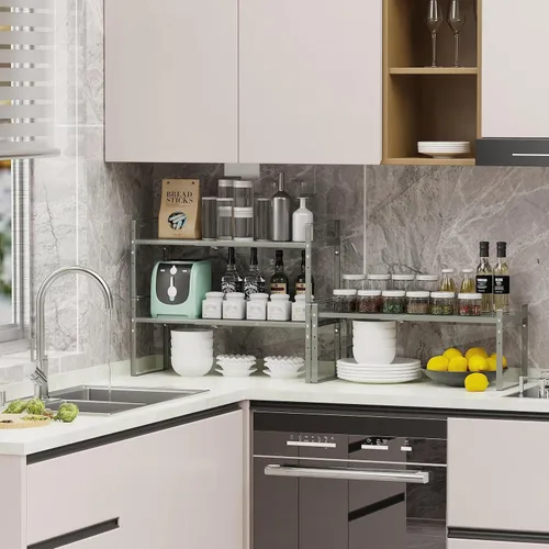 Miniatura 2 de Jojocross Estante organizador de especias apilable expandible en gabinetes, estantes de cocina, armarios de cocina, estantes apilables, despensa, 1