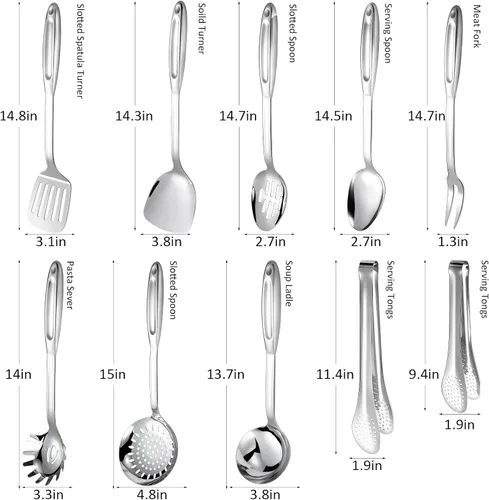 Miniatura 2 de Juego de utensilios de cocina de acero inoxidable 304, juego de 10 utensilios de cocina de acero inoxidable, juego de espátulas, espátulas