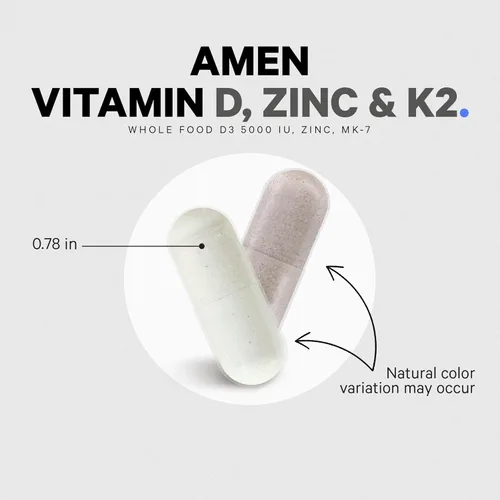 Miniatura 8 de Amen Vitamina D, K2 y zinc, colecalciferol D3 5000 UI, mezcla orgánica de alimentos integrales con manzana, arándano, arándano, frutas en polvo
