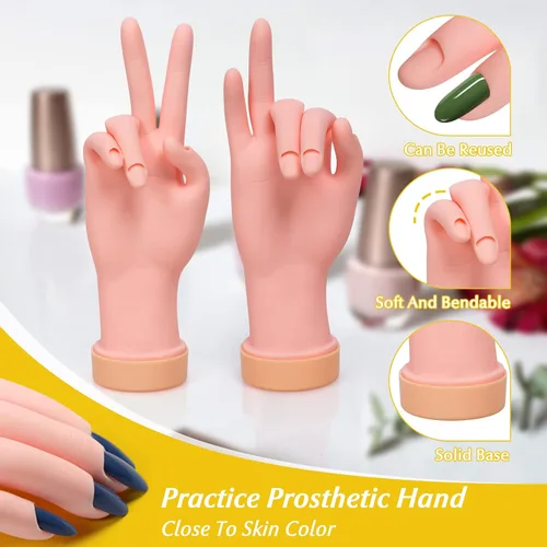 Miniatura 4 de Paquete de 2 puntas de uñas de práctica, herramienta de mano de entrenamiento de arte y 1 par de práctica de pie falso, herramienta de manicura