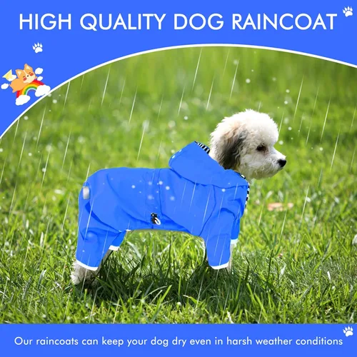 Miniatura 5 de Impermeable para perros, cuatro patas con capucha y tira reflectante, chaqueta impermeable para perros pequeños y medianos, ropa de poncho