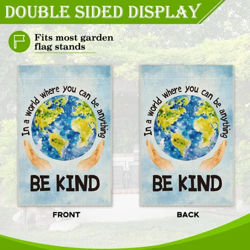 Miniatura 3 de Hafhue Bandera de bienvenida con texto en inglés «In A World Where You Can Be Anything Be Kind», decoración de casa de campo al aire libre