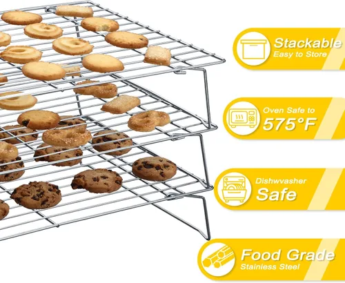 Miniatura 3 de Hunnycook Estantes de Enfriamiento - 10 x 16 Pulgadas 3PCS Estantes Altos Apilables para Hornear, Estante de Alambre de Acero Inoxidable