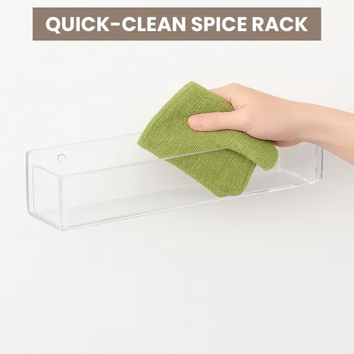 Miniatura 7 de Estantes de especias acrílicos para montaje en pared, paquete de 2 estantes transparentes para especias para puerta de gabinete con nano cinta