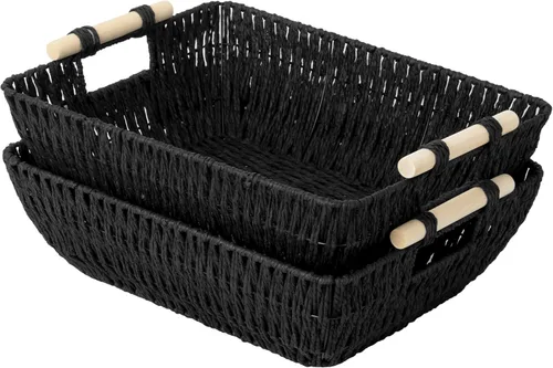 Miniatura 18 de StorageWorks Cestas de almacenamiento grandes tejidas a mano con asas de madera, cestas de mimbre de hierba marina para organizar, paquete de 2