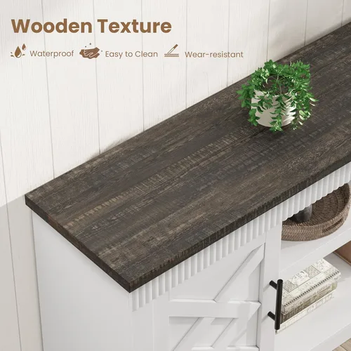 Miniatura 5 de GarveeHome Soporte de TV de granja para televisores de 70/75 pulgadas, centro de entretenimiento de 65 pulgadas de largo con 2 puertas y estante