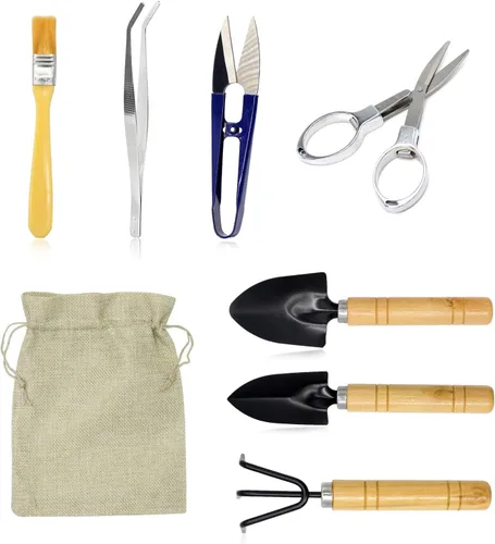 Mini juego de herramientas de jardinería, kit de suculentas, juego de herramientas para suculentas, Bonsai, jardinería, incluye podadora, tijeras