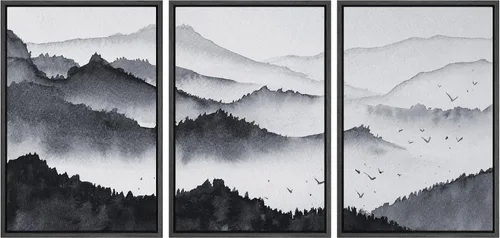 Miniatura 67 de NWT Lienzo enmarcado para pared, juego de arte en acuarela pastel, bosque de montaña oscura, naturaleza silvestre, ilustraciones de arte moderno