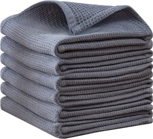 Miniatura 17 de QUILTINA Kitchen Dish Cloths 6 Pack, 12 x 12 Inches, 103% Cotton Waffle Weave Dish Towels, Super Absorbent Quick Drying, Beige