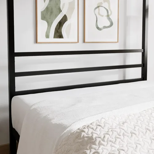 Miniatura 8 de ikalido Marco de cama con dosel de metal tamaño completo, marco de cama con plataforma moderna de cuatro postes, base de colchón, espacio de Negro