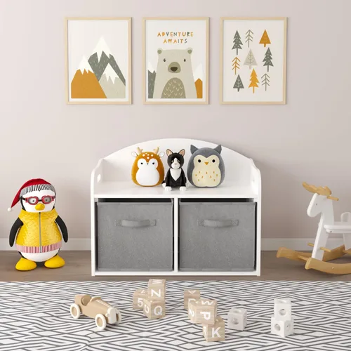 Miniatura 7 de Timy Organizador de almacenamiento de juguetes de madera para niños, con cajones de tela plegables, gabinete de almacenamiento de juguetes